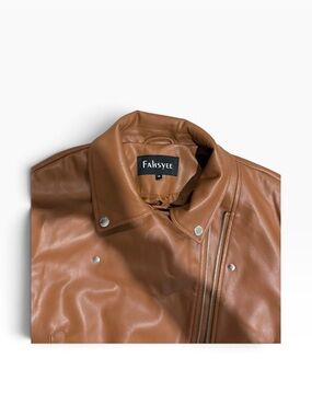 FAHSYEE Brown Faux Leather Cropped Moto Jacket – Size Medium